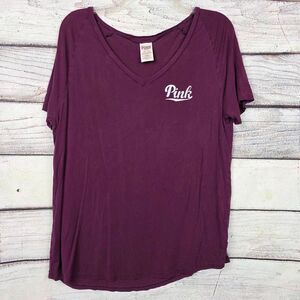 Victoria’s Secret PINK V Neck Tee Burgundy Short Sleeve XS
